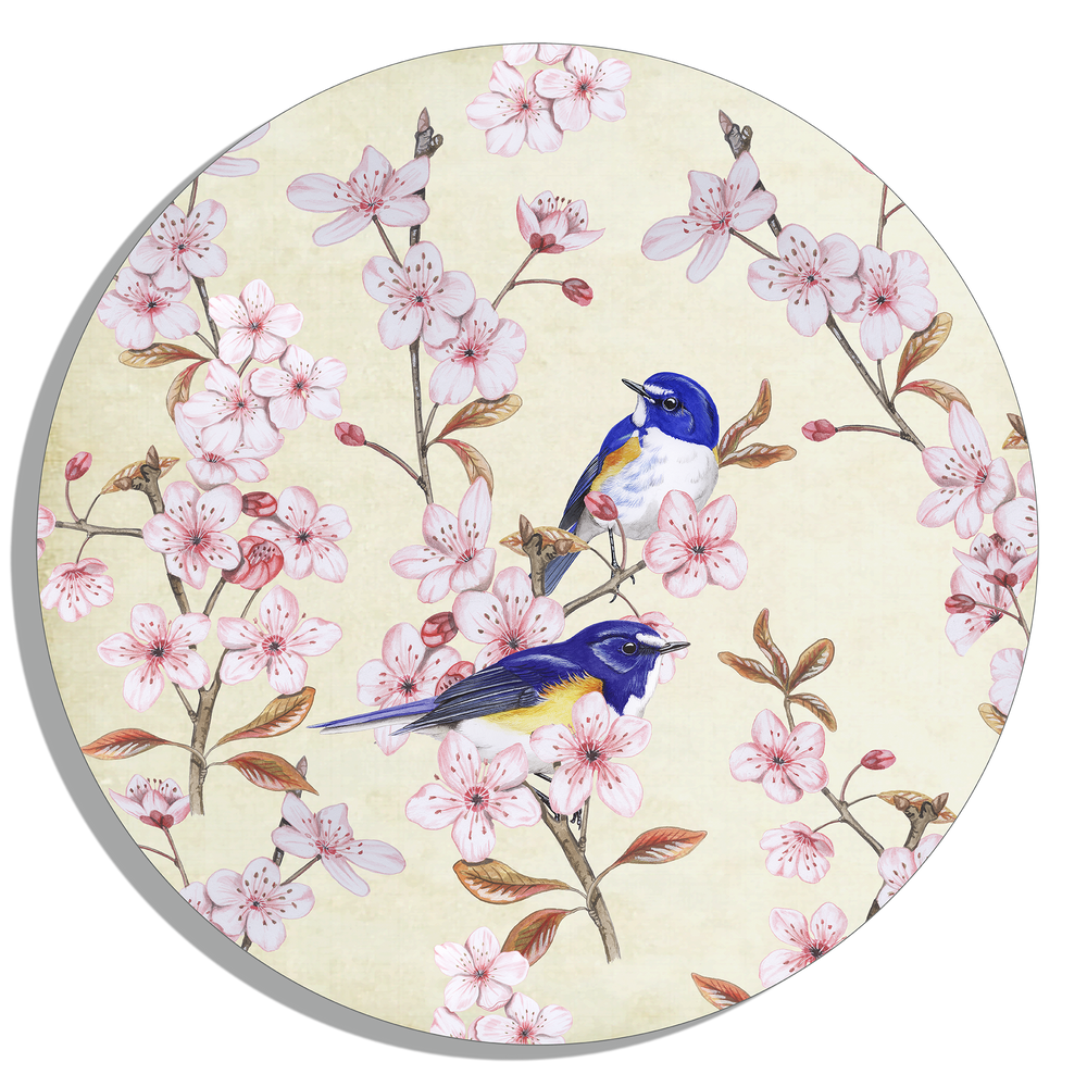Muurcirkel "Japanse Bluebird op Japanse kers"