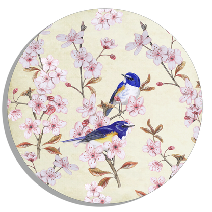 Muurcirkel "Japanse Bluebird op Japanse kers"