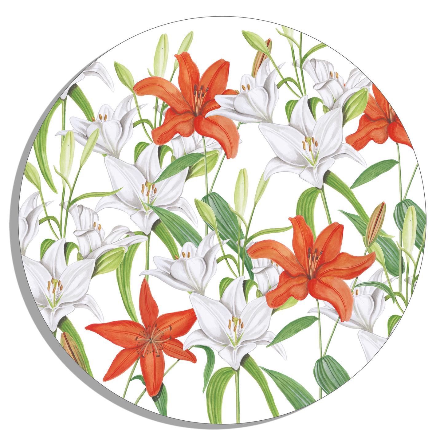 Tuinposter Cirkel "Witte en oranje lelies"