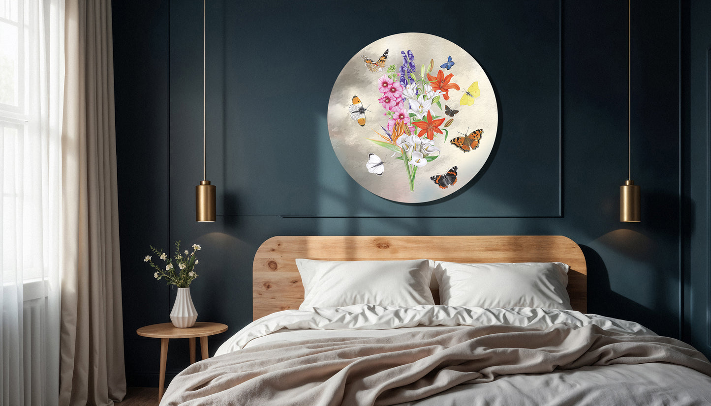 Muurcirkel "Bos bloemen met lelies"