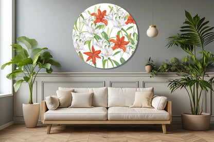 Muurcirkel "Witte en oranje lelies"