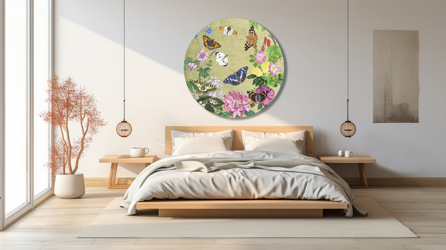 Muurcirkel "Planten en vlinders, vintage"