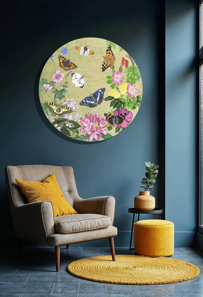 Muurcirkel "Planten en vlinders, vintage"