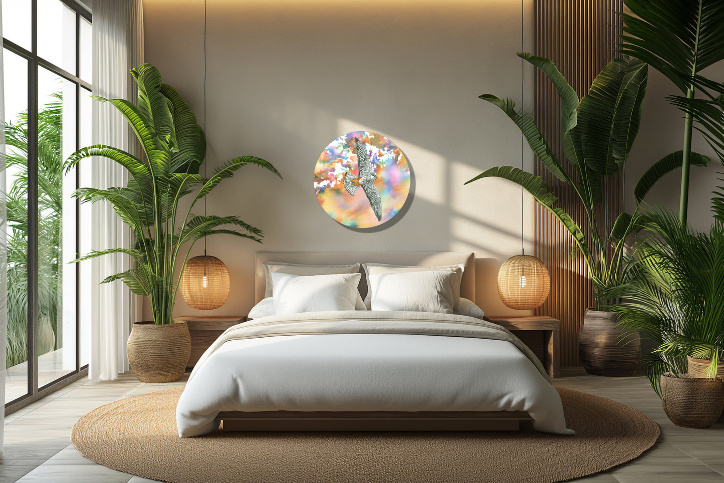 Muurcirkel "Boomvalk | Explosie van kleur"