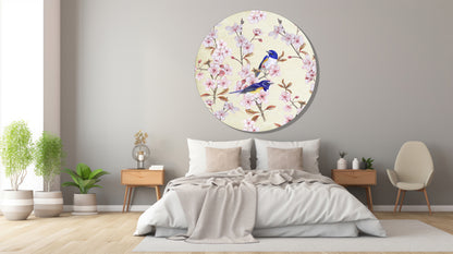 Muurcirkel "Japanse Bluebird op Japanse kers"
