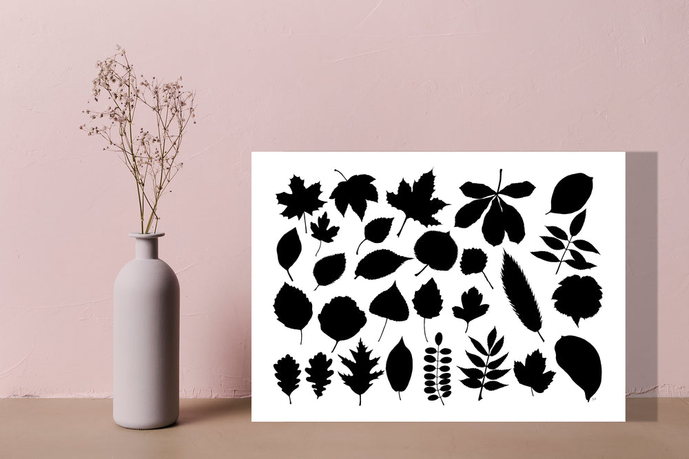 Wanddecoratie "Collectie van bladeren 2 in zwartwit"