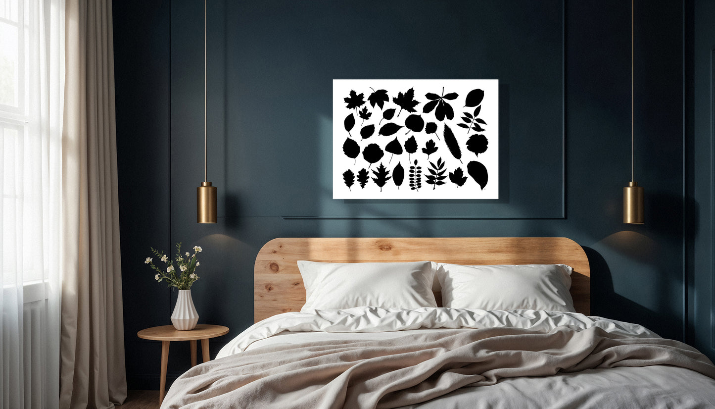 Wanddecoratie "Collectie van bladeren 2 in zwartwit"