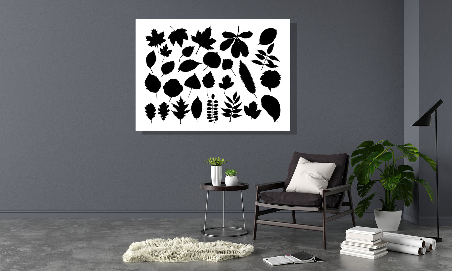 Wanddecoratie "Collectie van bladeren 2 in zwartwit"