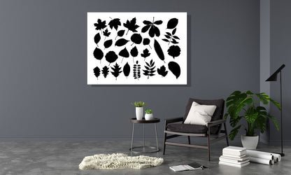 Wanddecoratie "Collectie van bladeren 2 in zwartwit"