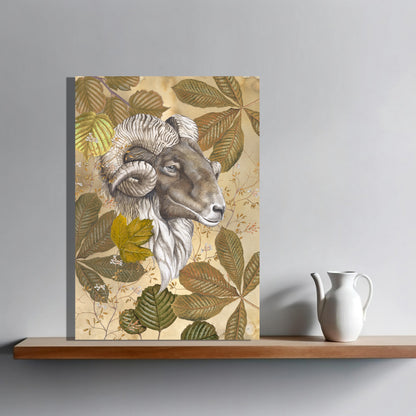 Wanddecoratie "Drents heideschaap met herfstbladeren"