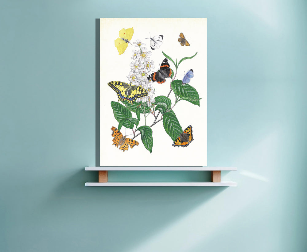 Wanddecoratie "Gewone vogelkers met haar vlinders"