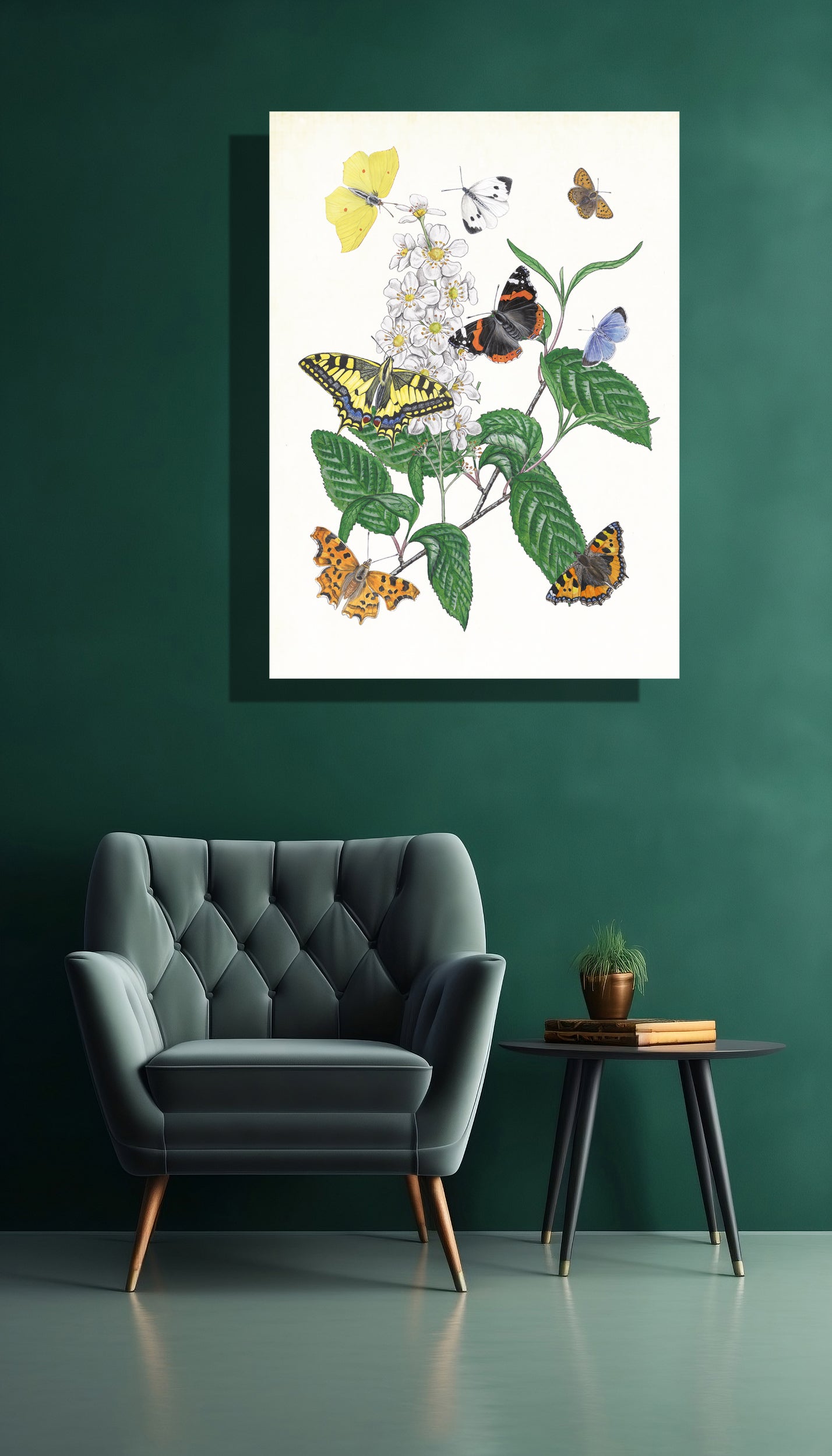 Wanddecoratie "Gewone vogelkers met haar vlinders"