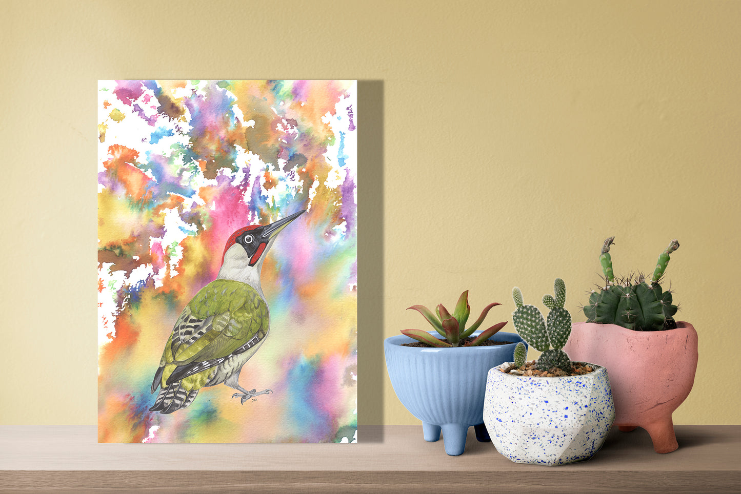 Wanddecoratie "Groene specht | Een explosie van kleur"