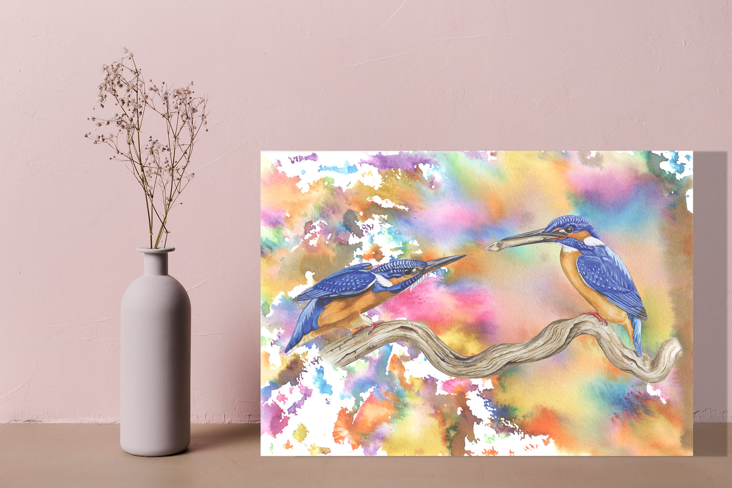 Wanddecoratie "IJsvogels op een kleurrijke achtergrond"