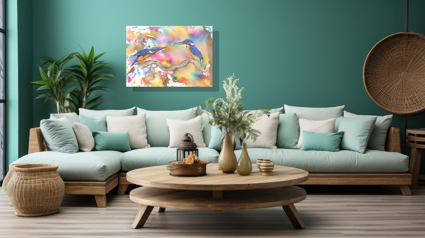 Wanddecoratie "IJsvogels op een kleurrijke achtergrond"