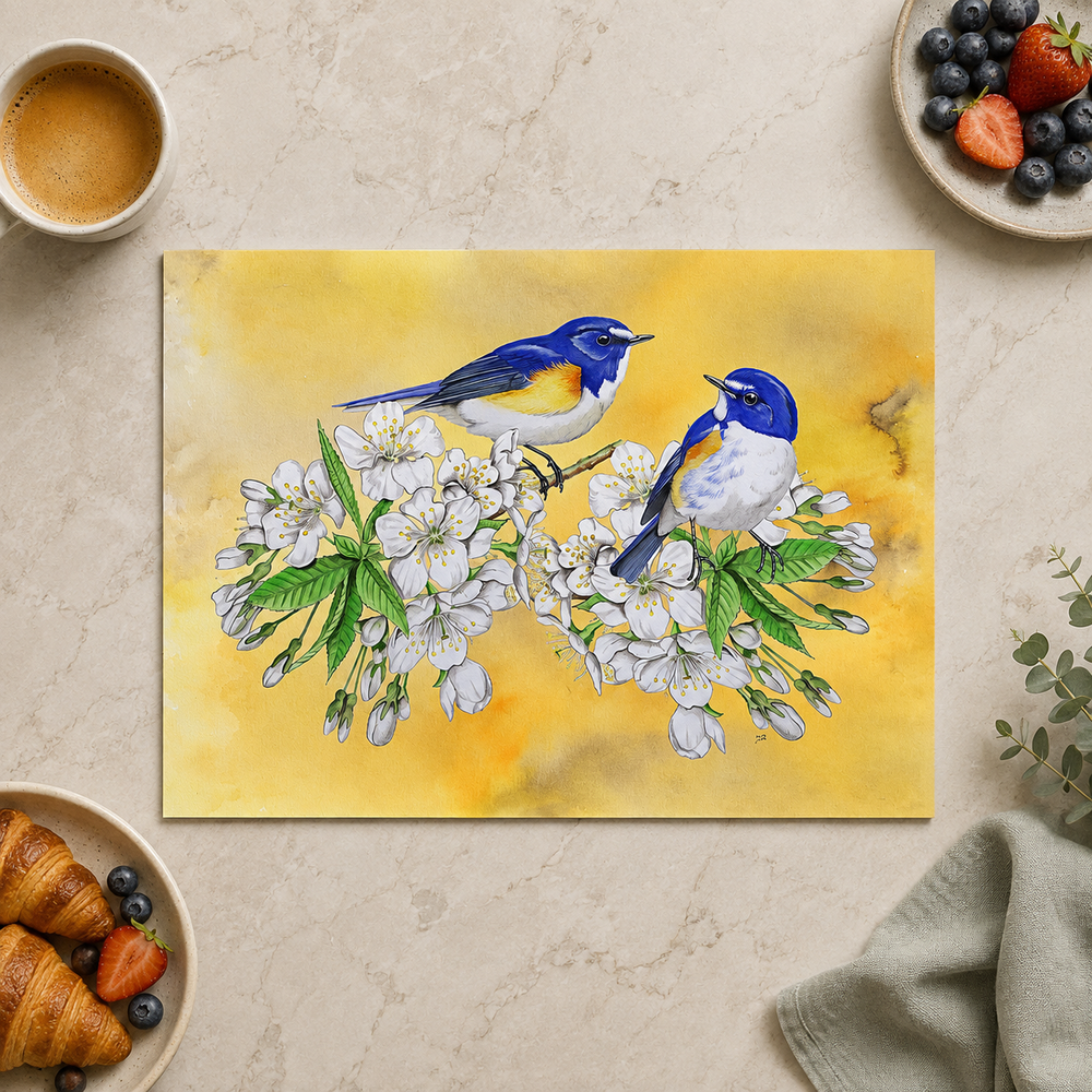 Inductieplaatbeschermer "Japanse bluebird op zoete kers"