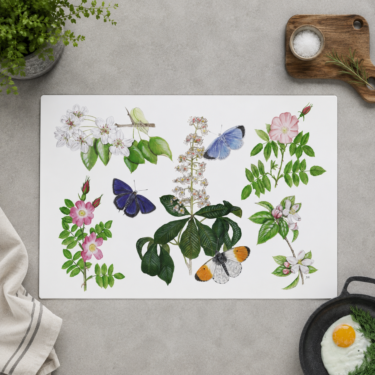 Inductieplaatbeschermer "Bloesems en haar vlinders"