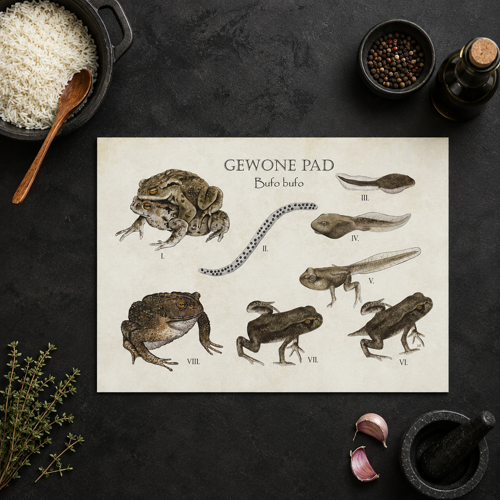 Inductieplaatbeschermer "Gewone pad | Levenscyclus van ei tot pad"