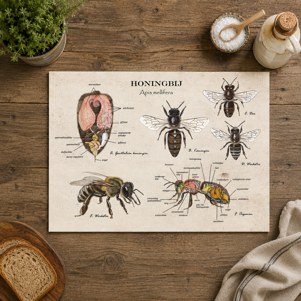 Inductieplaatbeschermer "Honingbij, anatomie koningin"