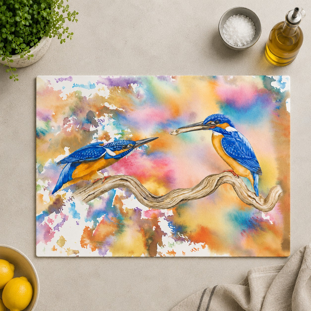 Inductieplaatbeschermer "IJsvogels | Een explosie van kleur"