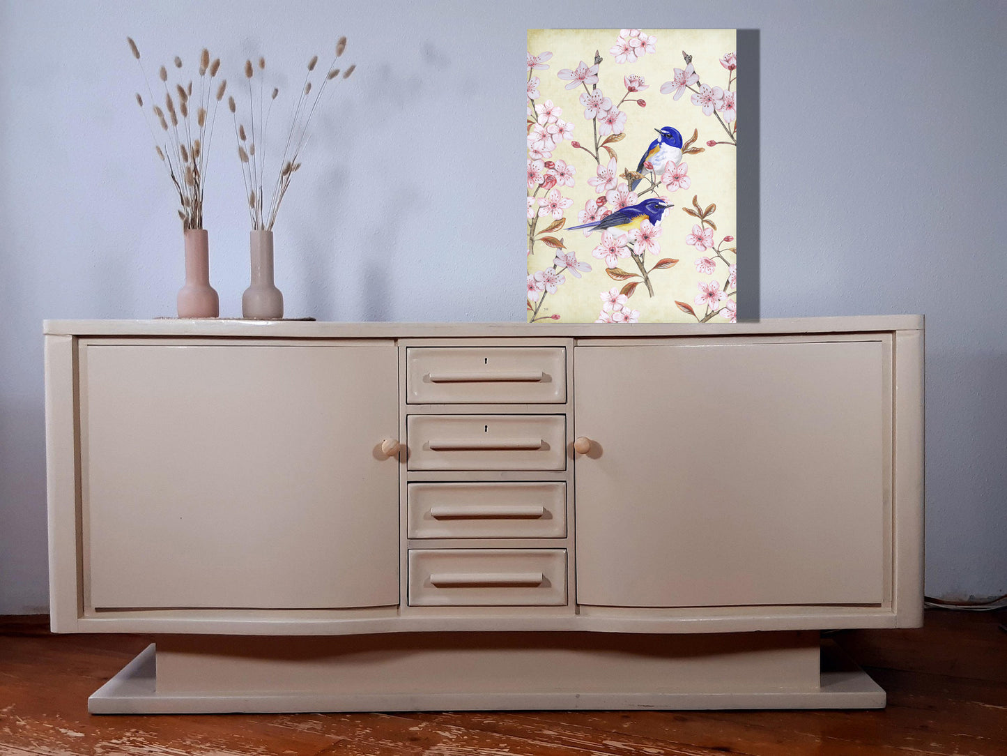 Wanddecoratie "Japanse bluebirds op Japanse kers"