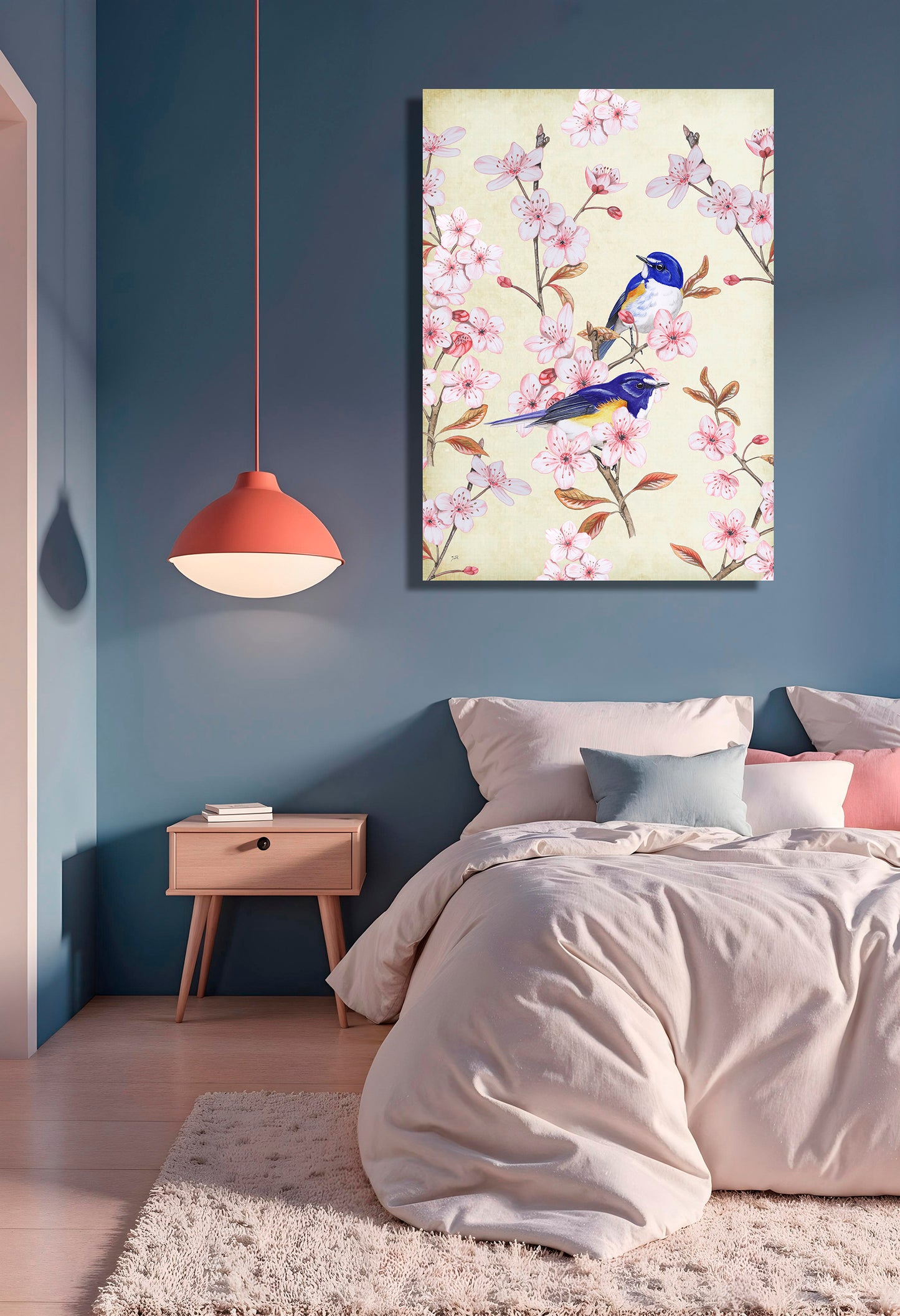 Wanddecoratie "Japanse bluebirds op Japanse kers"