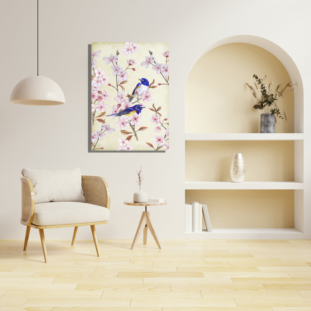 Wanddecoratie "Japanse bluebirds op Japanse kers"