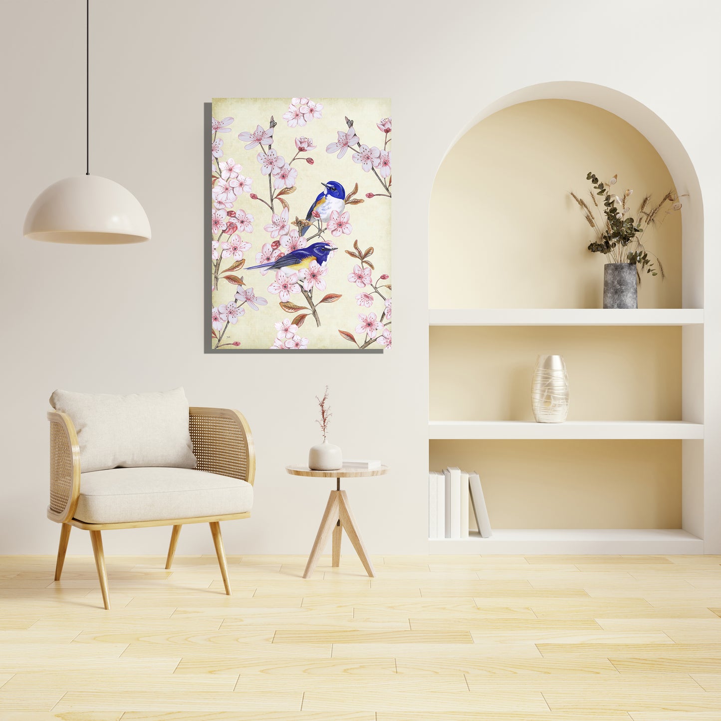 Wanddecoratie "Japanse bluebirds op Japanse kers"