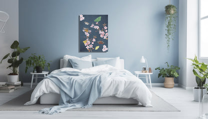 Wanddecoratie "Japanse kers in trek bij vlinders"