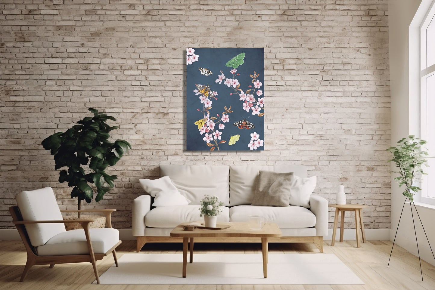 Wanddecoratie "Japanse kers in trek bij vlinders"