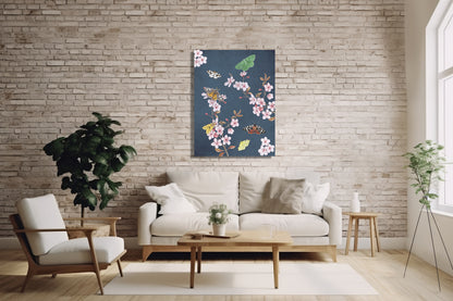Wanddecoratie "Japanse kers in trek bij vlinders"