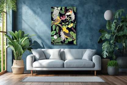 Wanddecoratie "Kamperfoelie met vogels"