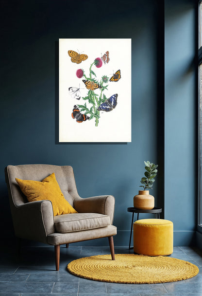 Wanddecoratie "Knikkende distel met vlinders"