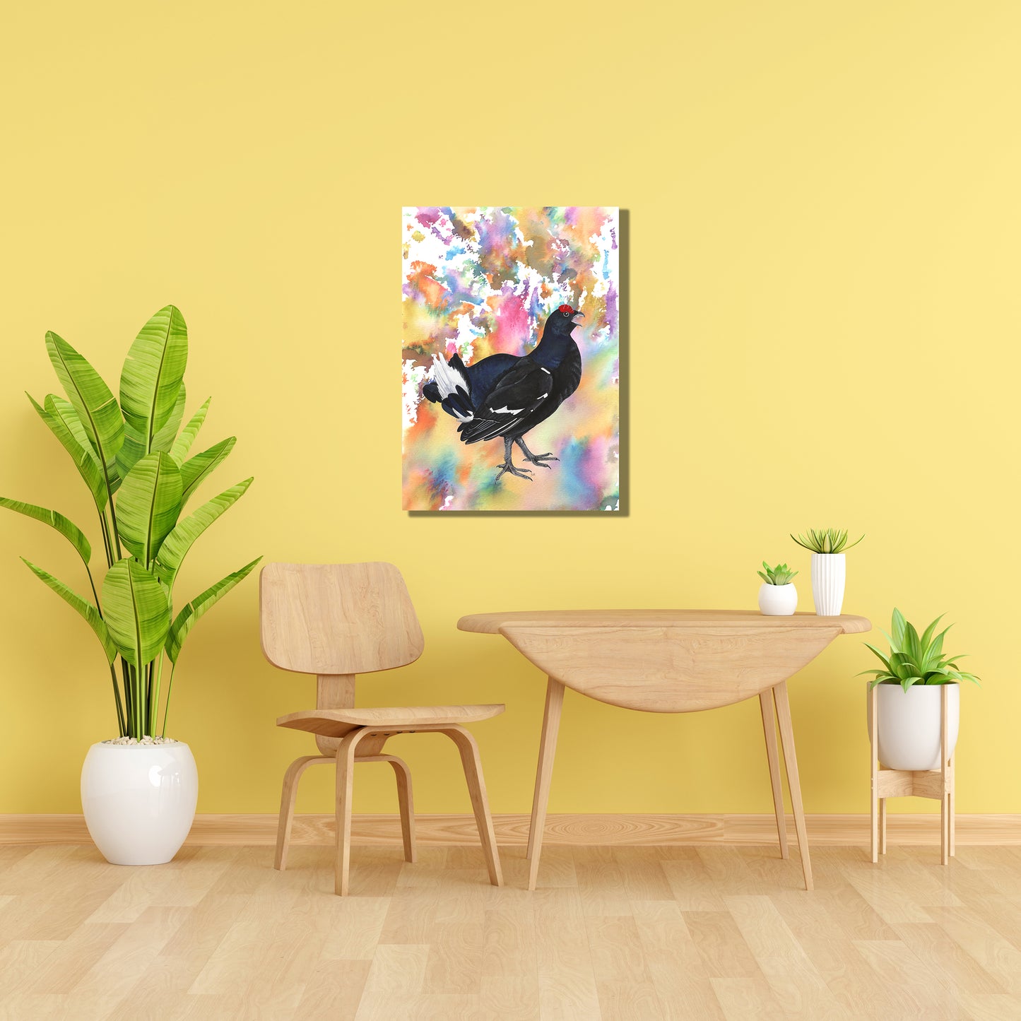 Wanddecoratie "Korhoen | Een explosie van kleur"