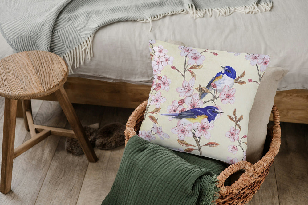Kussen "Japanse Bluebird op Japanse kers"