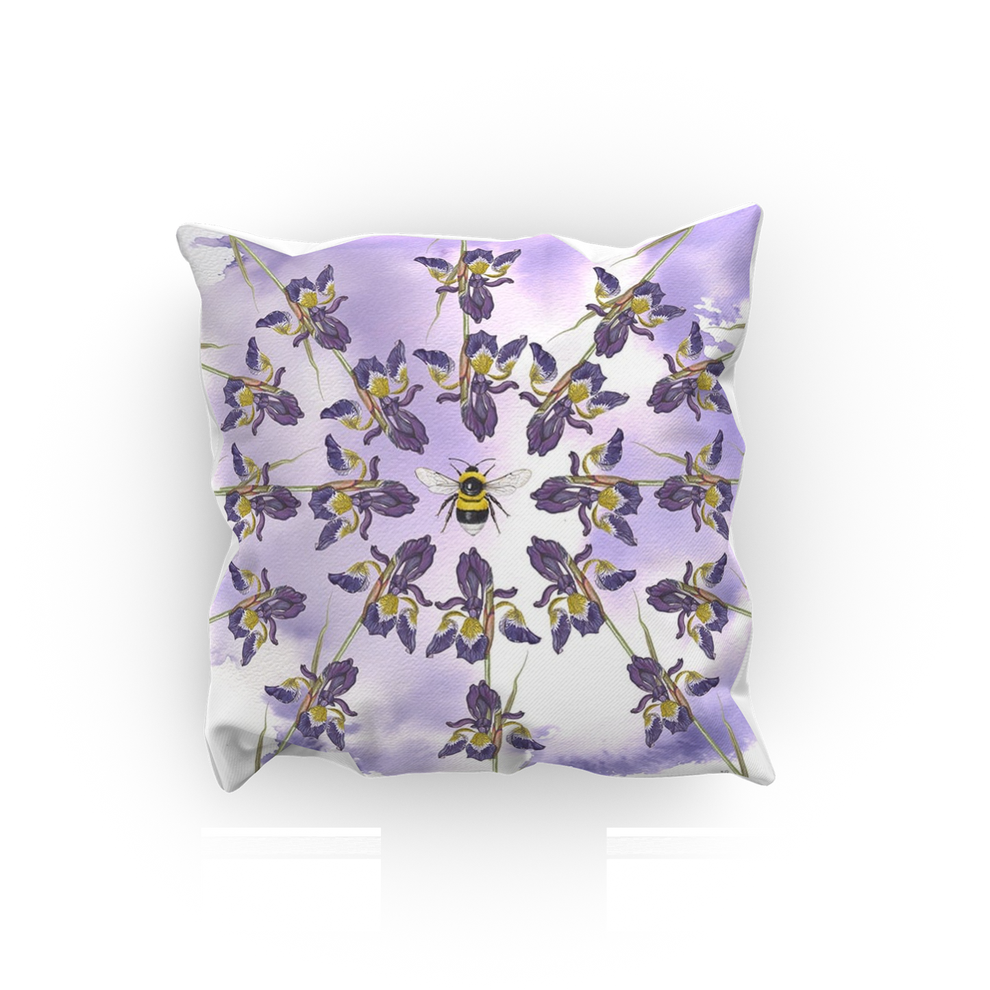 Kussen "Blauwe iris met hommel"
