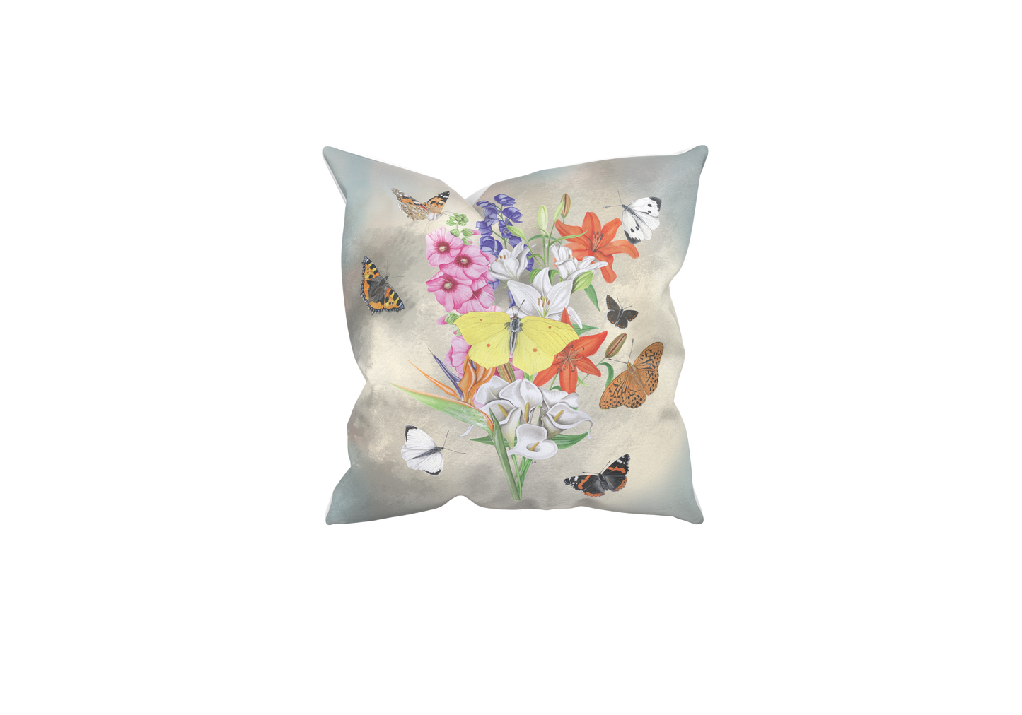 Kussen "Bosje kleurrijke bloemen met vlinders"