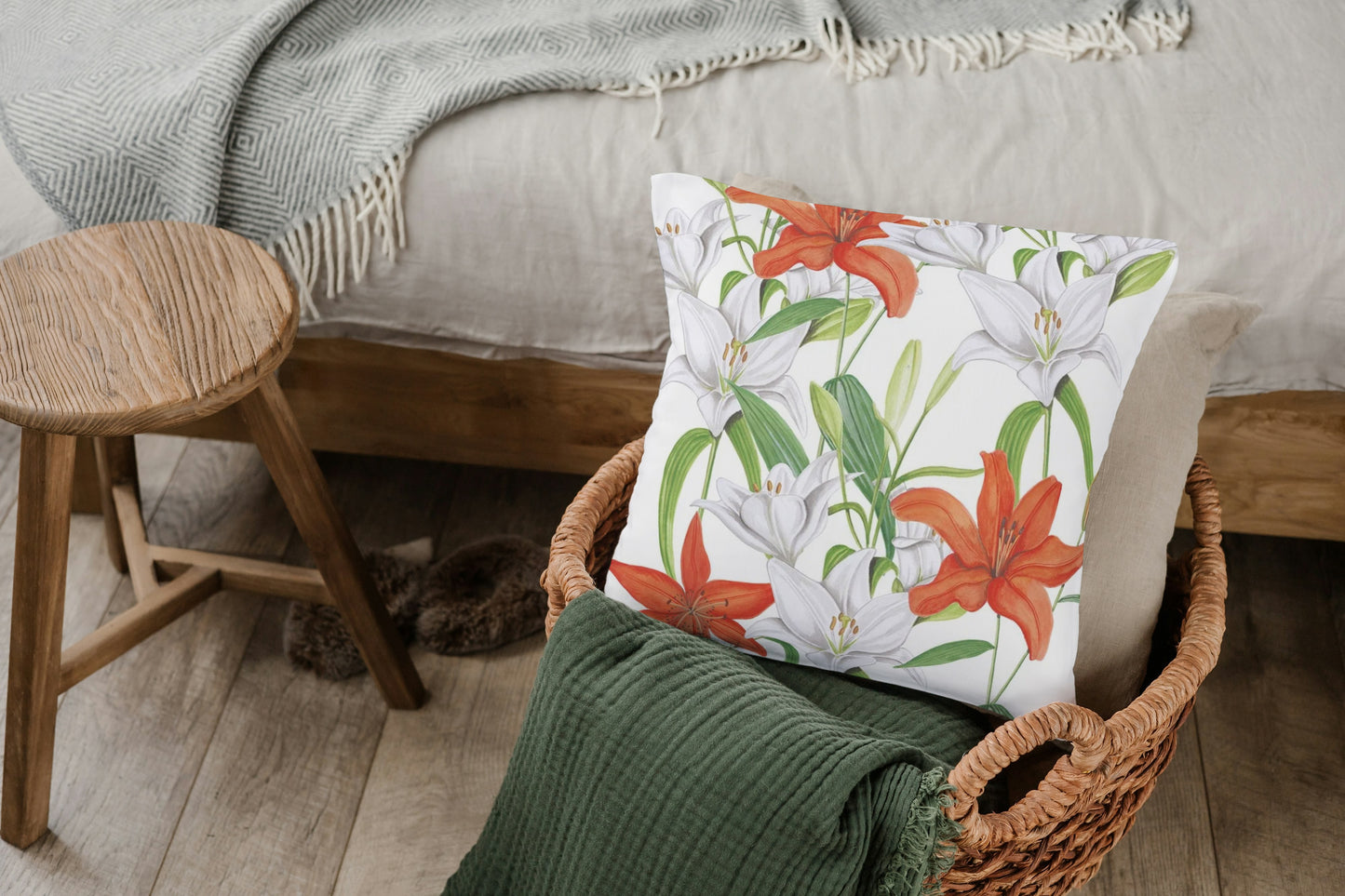 Kussen "Witte en oranje lelies"