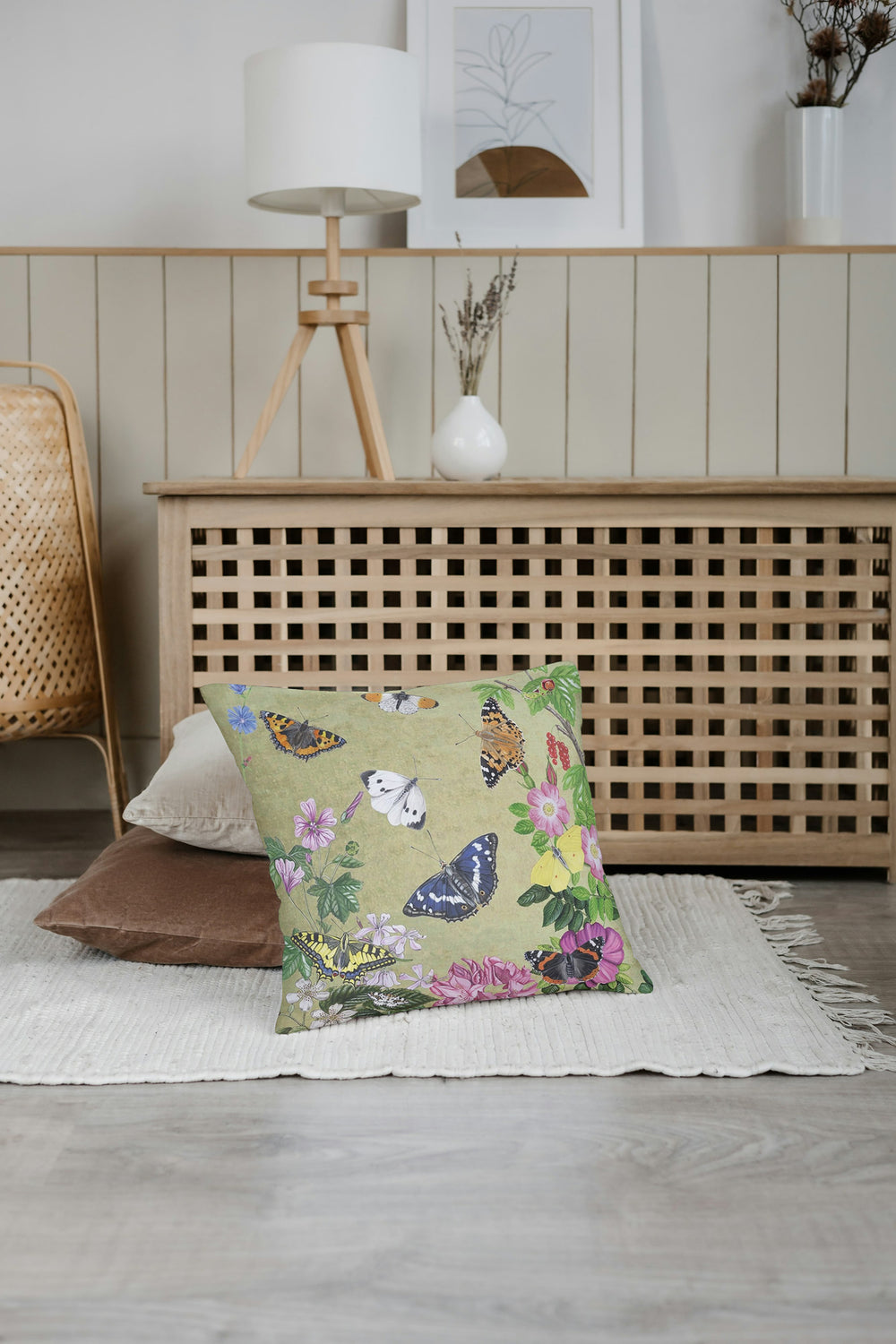 Kussen "Planten en vlinders vintage"