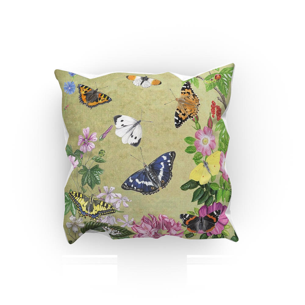 Kussen "Planten en vlinders vintage"