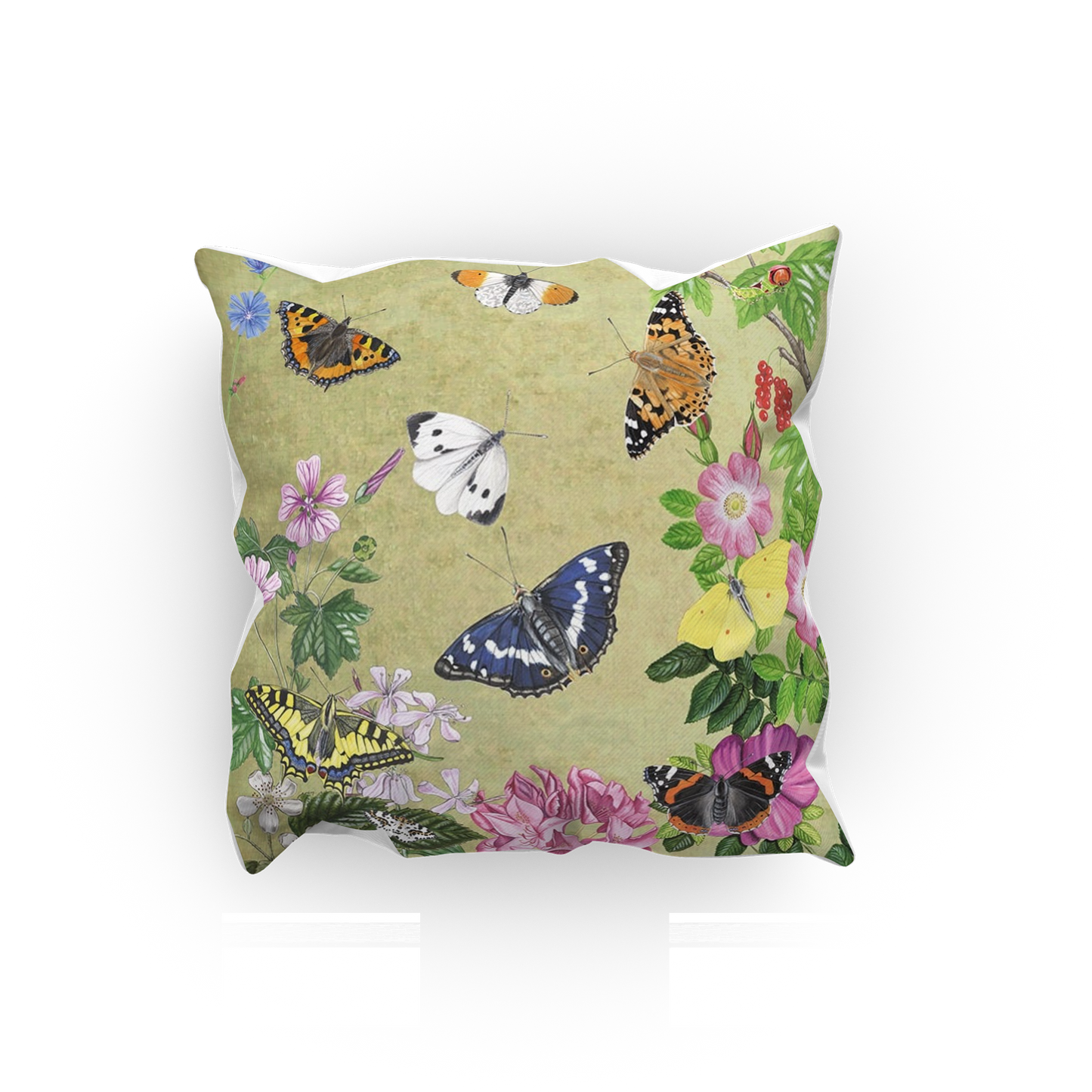 Kussen "Planten en vlinders vintage"