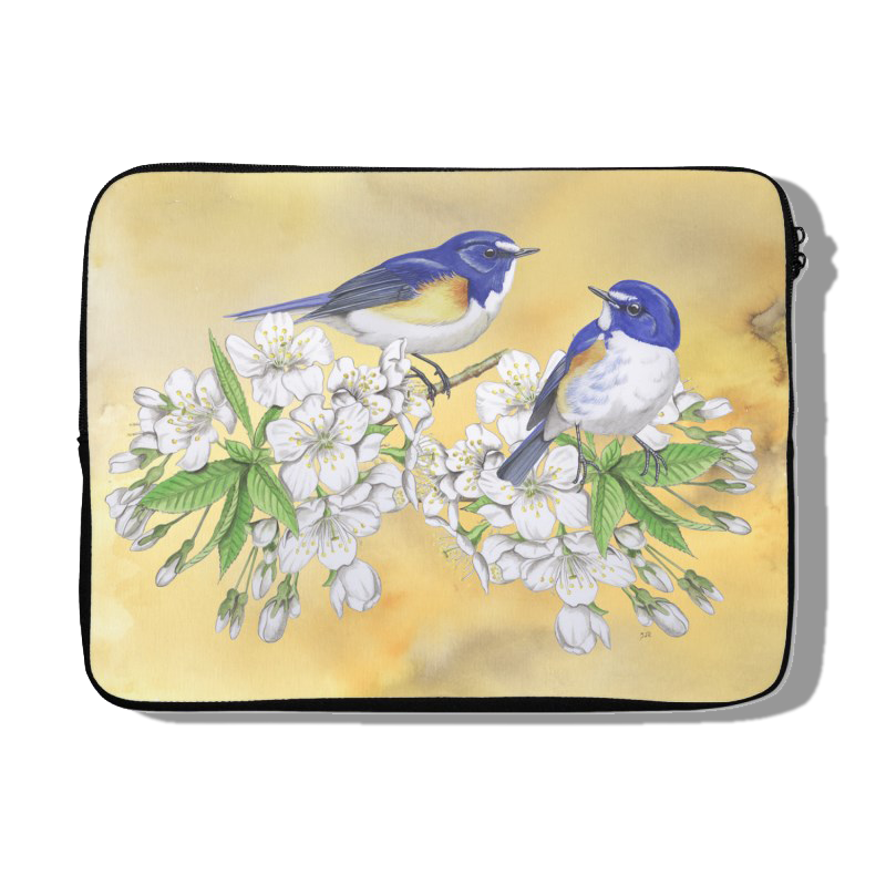 Laptophoes "Japanse bluebird op zoete kers"