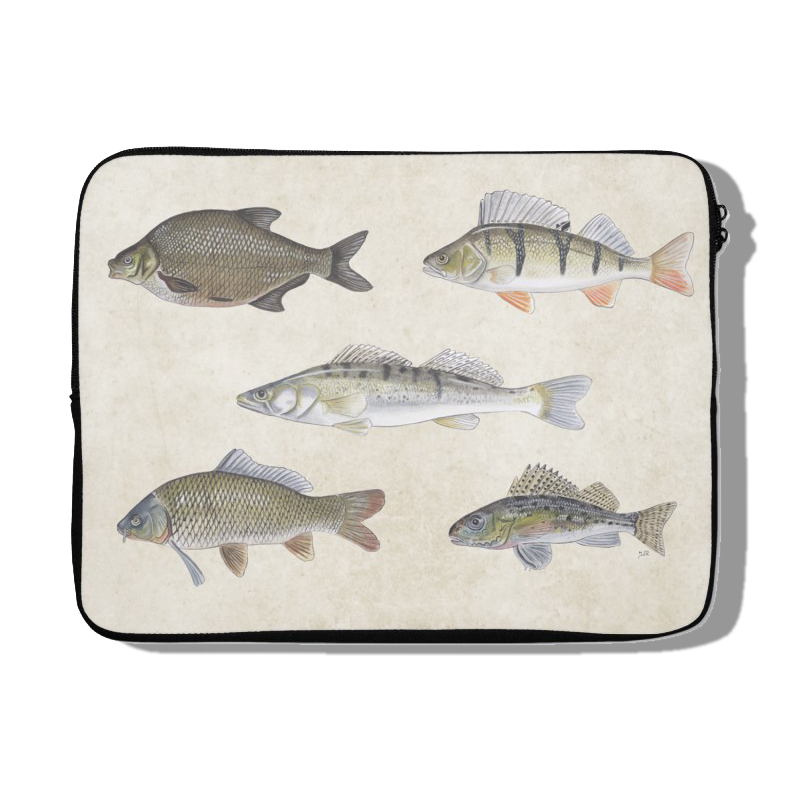 Laptophoes "Collage van zoetwatervissen"