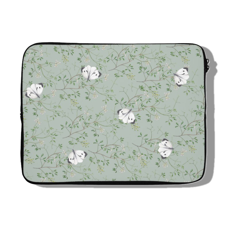 Laptophoes "Rankende helmbloem met witjes"