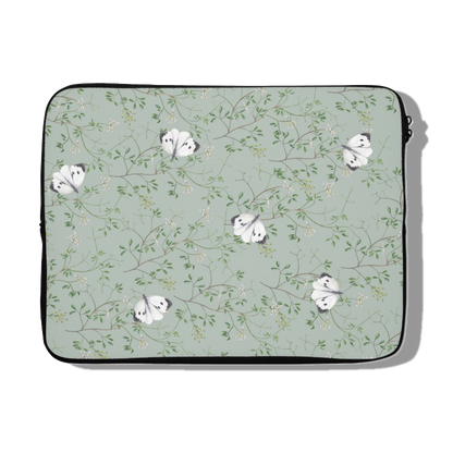 Laptophoes "Rankende helmbloem met witjes"