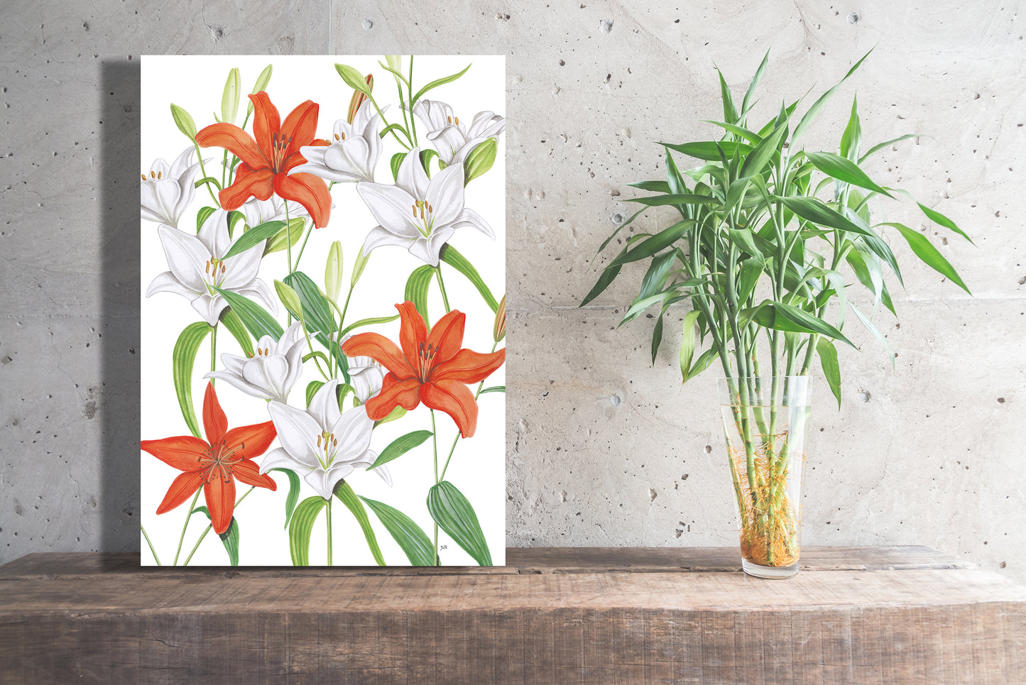 Wanddecoratie "Witte en oranje lelies"