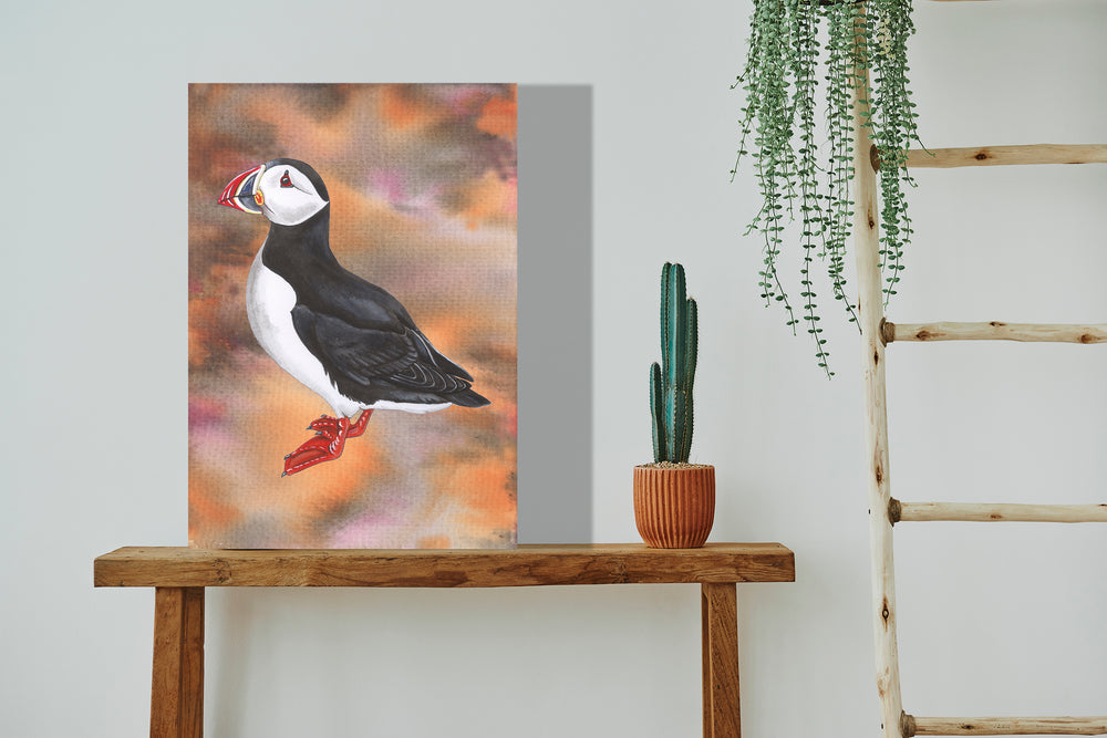 Wanddecoratie "Papegaaiduiker bij bewolkte zonsondergang"