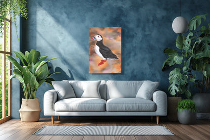 Wanddecoratie "Papegaaiduiker bij bewolkte zonsondergang"