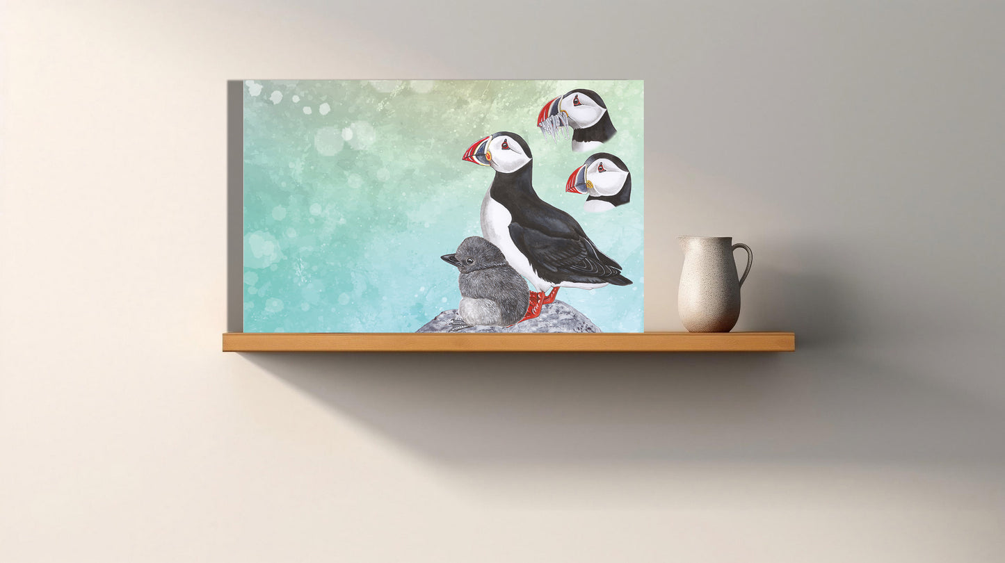 Wanddecoratie "Papegaaiduikers in ochtendstond"