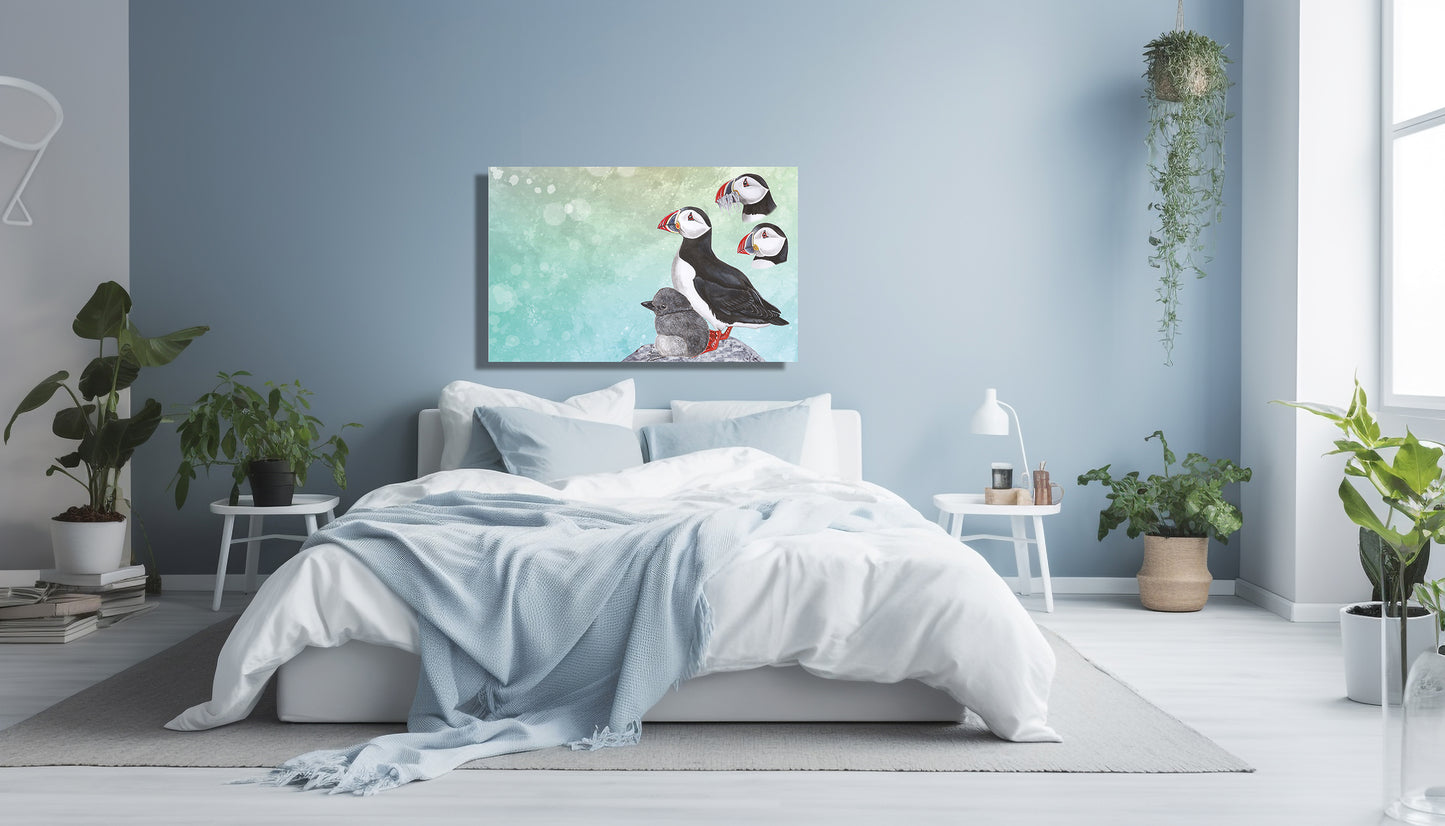 Wanddecoratie "Papegaaiduikers in ochtendstond"